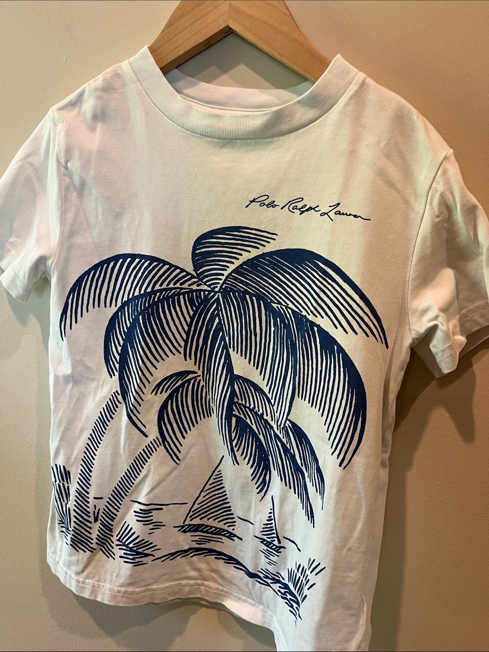 Polo by Ralph Lauren White Tee with Navy Palm Graphic